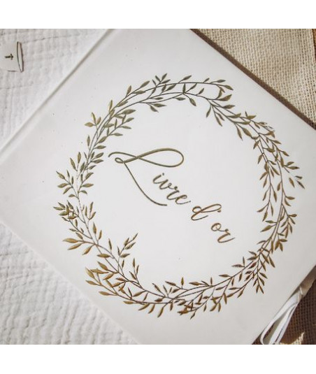 Livre d'or blanc avec couronne végétale or