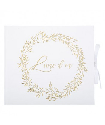 Livre d'or blanc avec couronne végétale or
