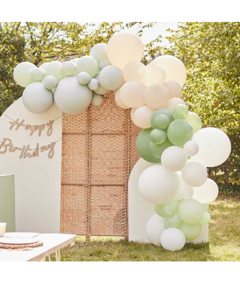 Kit arche de ballons vert sauge, nude et blanc