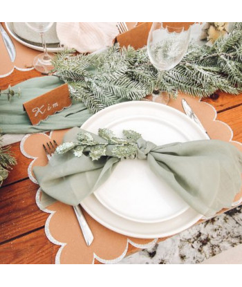 Chemin de table en mousseline sauge