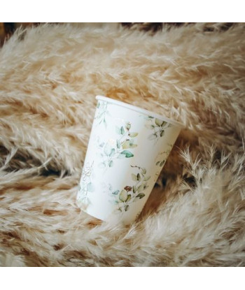 8 gobelets avec motif eucalyptus sauge, blanc et or