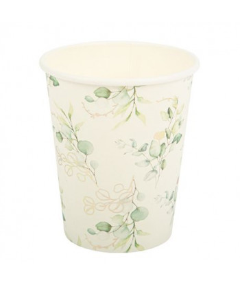 8 gobelets avec motif eucalyptus sauge, blanc et or