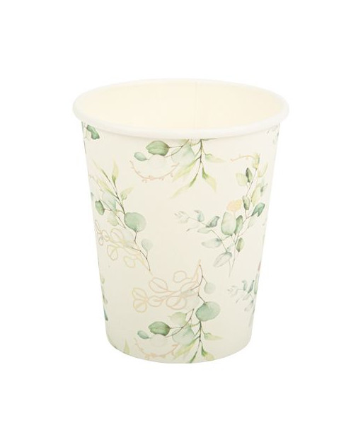 8 gobelets avec motif eucalyptus sauge, blanc et or