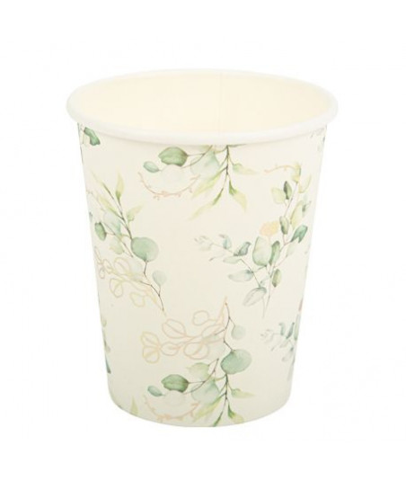 8 gobelets avec motif eucalyptus sauge, blanc et or