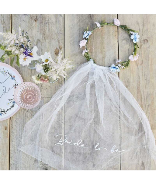 Couronne florale avec voile "bride to be"