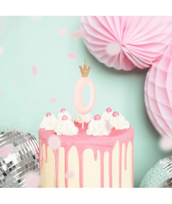 Bougie chiffre rose clair avec couronne or
