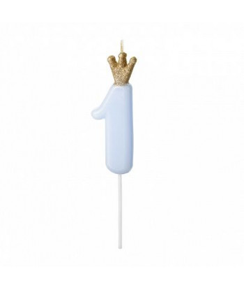 Bougie chiffre bleu clair avec couronne or