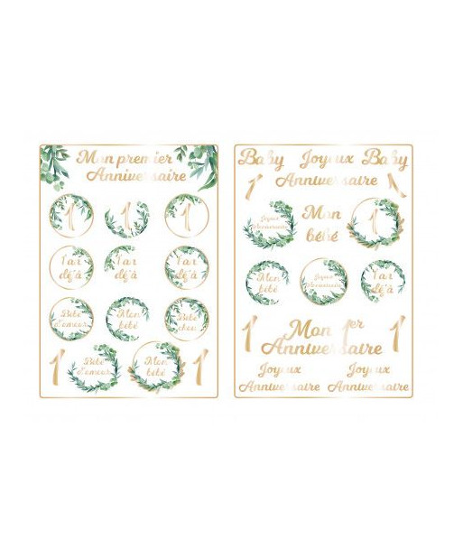 Stickers premier anniversaire botanique et or 1 an bébé
