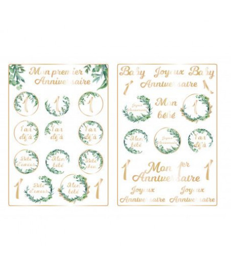 Stickers premier anniversaire botanique et or 1 an bébé