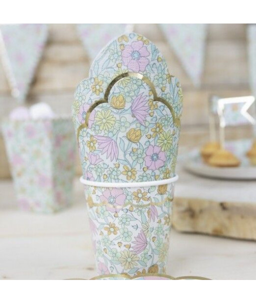 Gobelets fleurs liberty liberty rose, jaune et or x8