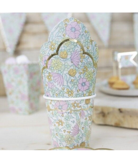 Gobelets fleurs liberty liberty rose, jaune et or x8