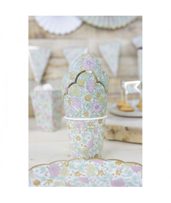 Gobelets fleurs liberty liberty rose, jaune et or x8