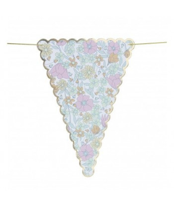 Guirlande fanions fleurs liberty rose, jaune et or x3