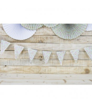 Guirlande fanions fleurs liberty rose, jaune et or x3