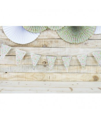 Guirlande fanions fleurs liberty rose, jaune et or x3