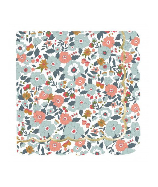 Serviettes à fleurs liberty bleu, terracotta et or x16