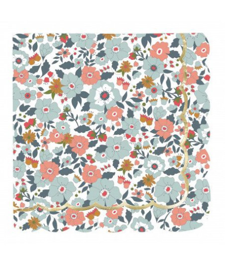 Serviettes à fleurs liberty bleu, terracotta et or x16
