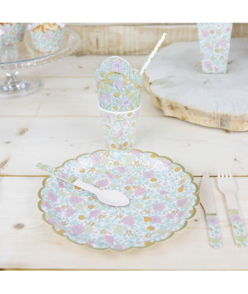 Gobelets fleurs liberty liberty rose, jaune et or x8