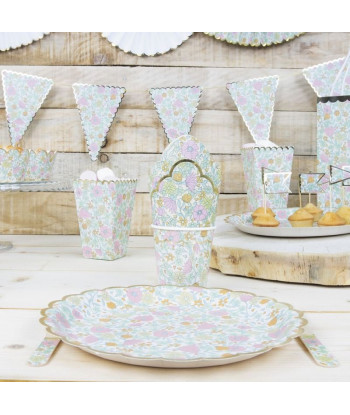 Gobelets fleurs liberty liberty rose, jaune et or x8