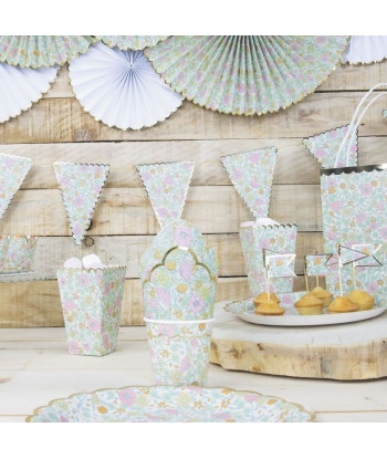 Gobelets fleurs liberty liberty rose, jaune et or x8