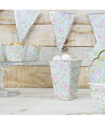 Guirlande fanions fleurs liberty rose, jaune et or x3