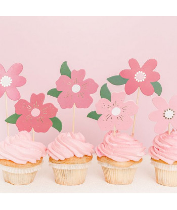 Cupcake toppers fleurs roses
