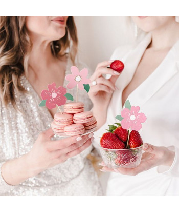 Cupcake toppers fleurs roses