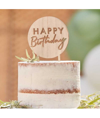 Cake topper rond "happy birthday" en bois