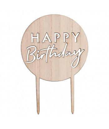 Cake topper rond "happy birthday" en bois