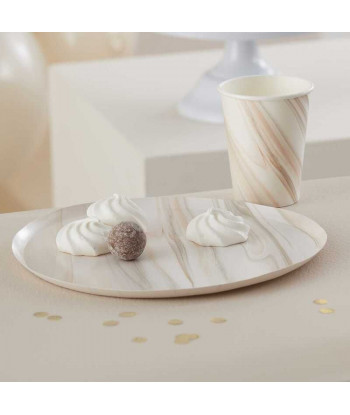 Gobelets en papier motif marbre marron et crème