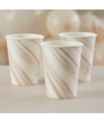 Gobelets en papier motif marbre marron et crème
