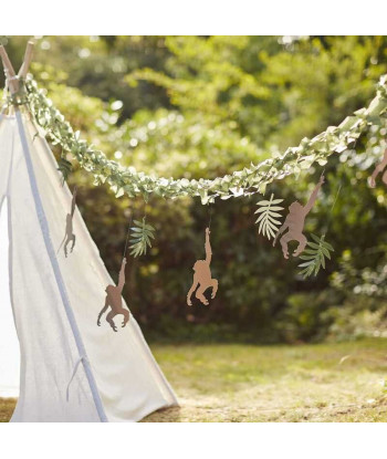 Guirlande anniversaire jungle singe et feuilles tropicales