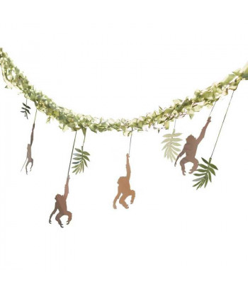 Guirlande anniversaire jungle singe et feuilles tropicales