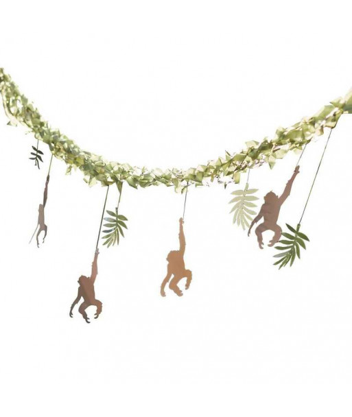 Guirlande anniversaire jungle singe et feuilles tropicales