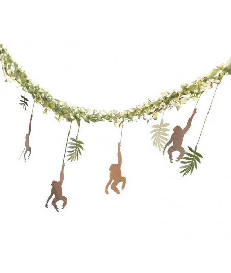 Guirlande anniversaire jungle singe et feuilles tropicales