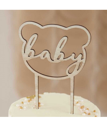 Cake topper baby nounours en bois