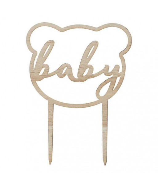 Cake topper baby nounours en bois