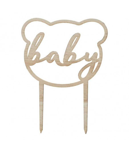Cake topper baby nounours en bois