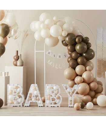 Ballons confettis nounours camel, marron et nude pour baby shower