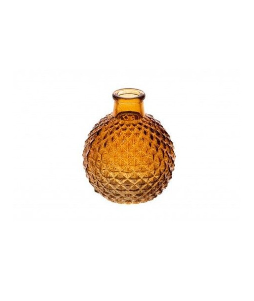 Vase boule en verre cannelé en verre ambré