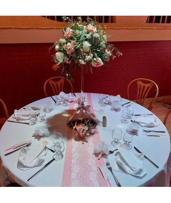 Chemin de table en mousseline de coton pêche