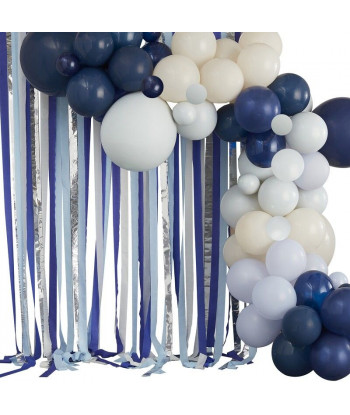 Rideau à franges bleu, blanc et argent