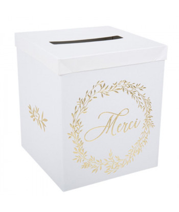 Urne "merci" blanche et or