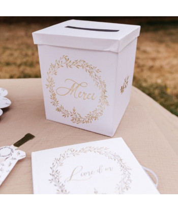 Urne "merci" blanche et or