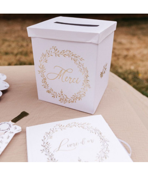 Urne "merci" blanche et or