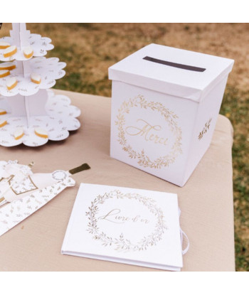 Urne "merci" blanche et or