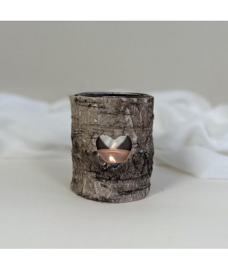 Photophore en bois découpe coeur