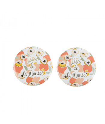 Badge EVJF  "team de la mariée" x2 avec fleurs