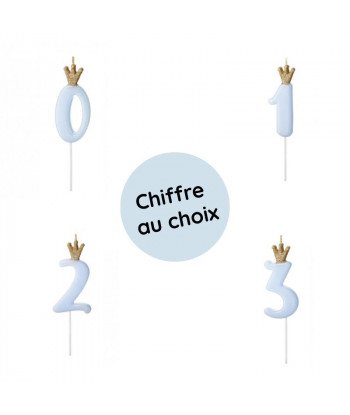 Bougie chiffre bleu clair avec couronne or
