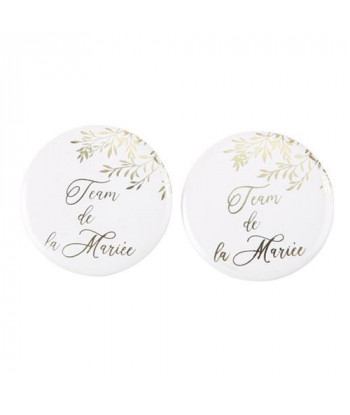 Badge EVJF  "team de la mariée" x2 blancs et or